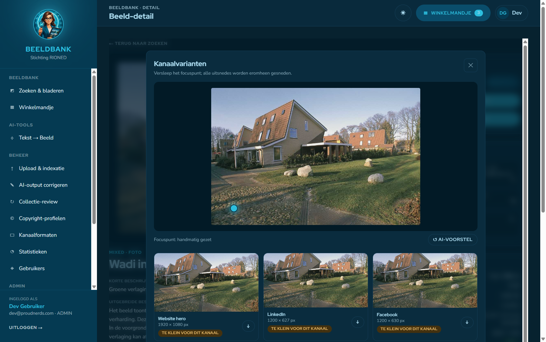 Kanaalvarianten: AI-focuspunt en kant-en-klare uitsnedes per kanaal